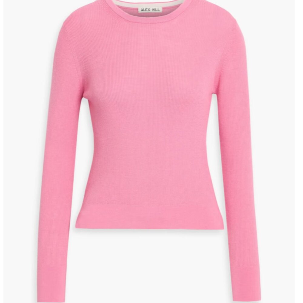 ALEX MILL 100% Wool Ribbed Crewneck Sweater Pink Size Small Soft Knit